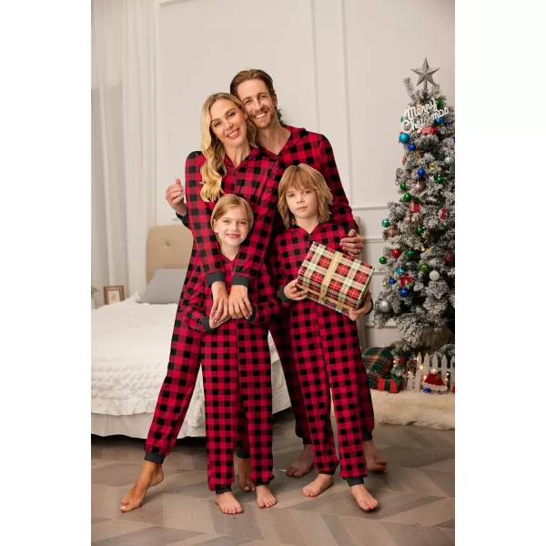 imageEkouaer Christmas Onesie Matching Family Elk Antler Hooded Zipper One Piece Long Sleeve Pajamas with Pockets SXXLRed Plaid