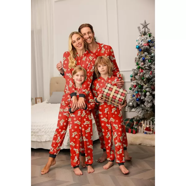 imageEkouaer Christmas Onesie Matching Family Elk Antler Hooded Zipper One Piece Long Sleeve Pajamas with Pockets SXXLReindeer Red