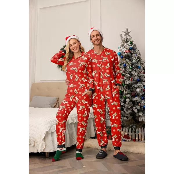 imageEkouaer Christmas Onesie Matching Family Elk Antler Hooded Zipper One Piece Long Sleeve Pajamas with Pockets SXXLReindeer Red