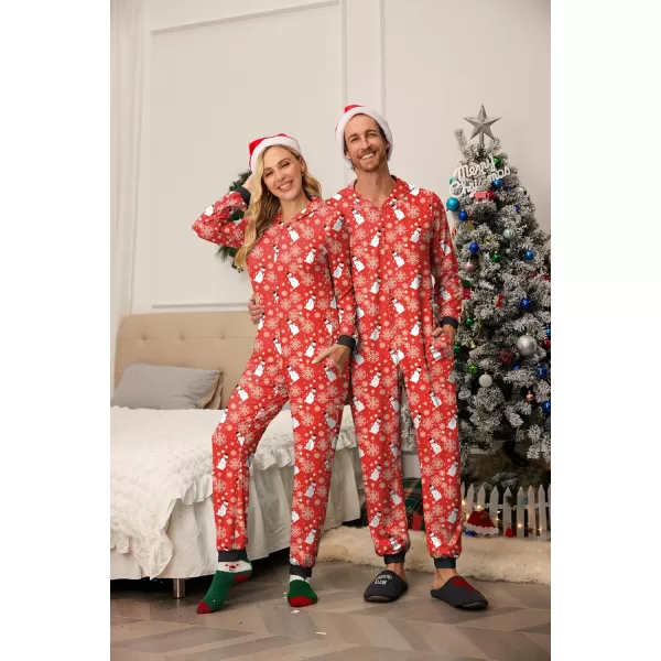 imageEkouaer Christmas Onesie Matching Family Elk Antler Hooded Zipper One Piece Long Sleeve Pajamas with Pockets SXXLSnowman Red