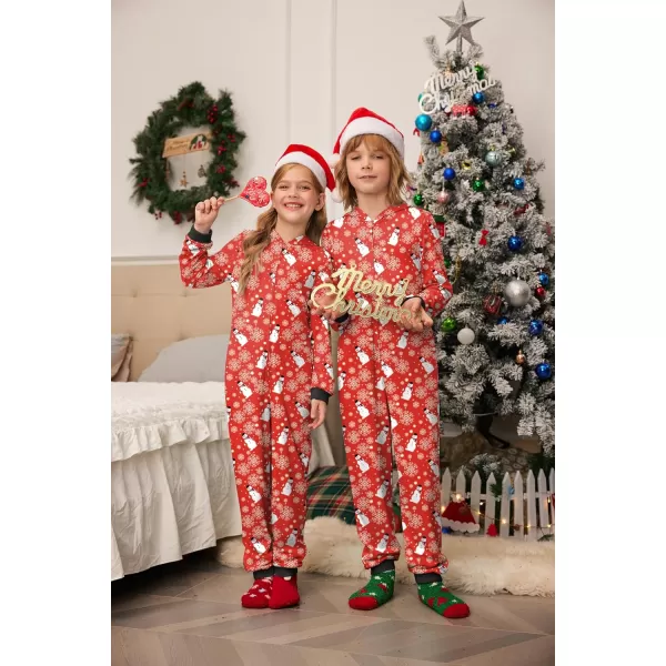 imageEkouaer Christmas Onesie Matching Family Elk Antler Hooded Zipper One Piece Long Sleeve Pajamas with Pockets SXXLSnowman Red