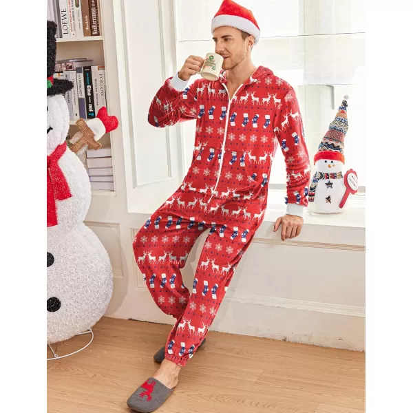 imageEkouaer Men One Piece Pajama Fleece Onesie Pajama Zipper Jumpsuit with Pockets SXXLReindeer Red