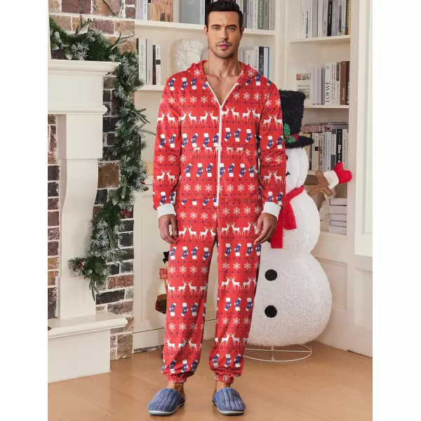 imageEkouaer Men One Piece Pajama Fleece Onesie Pajama Zipper Jumpsuit with Pockets SXXLReindeer Red