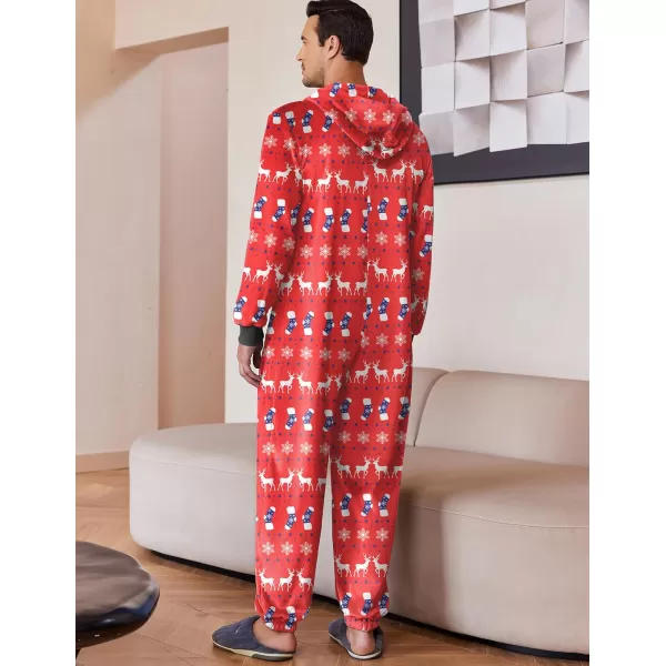imageEkouaer Men One Piece Pajama Fleece Onesie Pajama Zipper Jumpsuit with Pockets SXXLReindeer Red