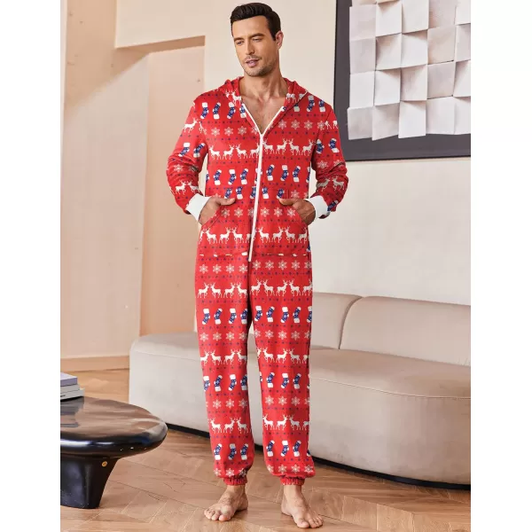 imageEkouaer Men One Piece Pajama Fleece Onesie Pajama Zipper Jumpsuit with Pockets SXXLReindeer Red