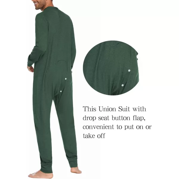 imageEkouaer Mens One Piece Pajama Thermal Full Button Union Suit Long Sleeve Onesie with Button Flap SXXLArmy Green