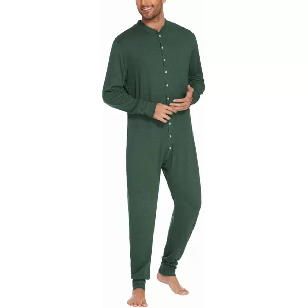 imageEkouaer Mens One Piece Pajama Thermal Full Button Union Suit Long Sleeve Onesie with Button Flap SXXLArmy Green