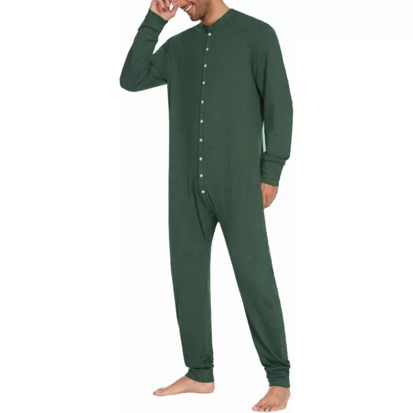 imageEkouaer Mens One Piece Pajama Thermal Full Button Union Suit Long Sleeve Onesie with Button Flap SXXLArmy Green