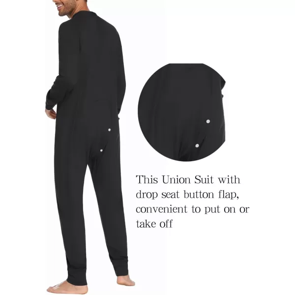 imageEkouaer Mens One Piece Pajama Thermal Full Button Union Suit Long Sleeve Onesie with Button Flap SXXLBlack