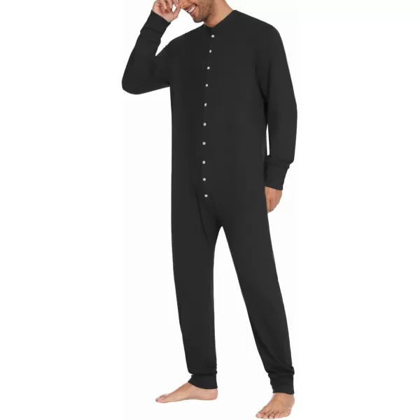 imageEkouaer Mens One Piece Pajama Thermal Full Button Union Suit Long Sleeve Onesie with Button Flap SXXLBlack