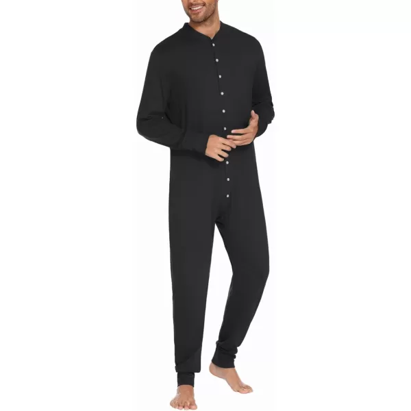 imageEkouaer Mens One Piece Pajama Thermal Full Button Union Suit Long Sleeve Onesie with Button Flap SXXLBlack