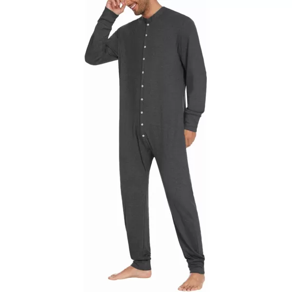 imageEkouaer Mens One Piece Pajama Thermal Full Button Union Suit Long Sleeve Onesie with Button Flap SXXLDark Grey