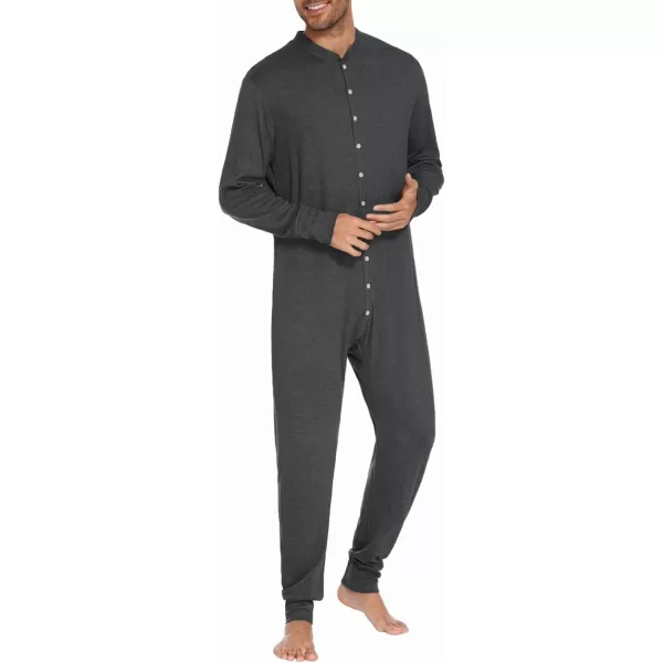 imageEkouaer Mens One Piece Pajama Thermal Full Button Union Suit Long Sleeve Onesie with Button Flap SXXLDark Grey
