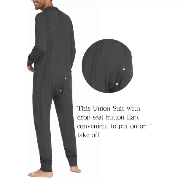 imageEkouaer Mens One Piece Pajama Thermal Full Button Union Suit Long Sleeve Onesie with Button Flap SXXLDark Grey