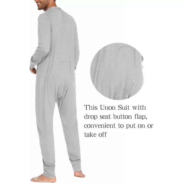 imageEkouaer Mens One Piece Pajama Thermal Full Button Union Suit Long Sleeve Onesie with Button Flap SXXLLight Heather