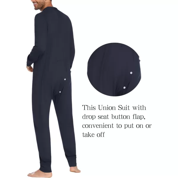 imageEkouaer Mens One Piece Pajama Thermal Full Button Union Suit Long Sleeve Onesie with Button Flap SXXLNavy Blue