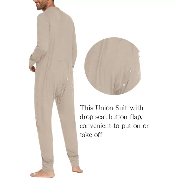 imageEkouaer Mens One Piece Pajama Thermal Full Button Union Suit Long Sleeve Onesie with Button Flap SXXLOatmeal