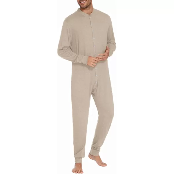 imageEkouaer Mens One Piece Pajama Thermal Full Button Union Suit Long Sleeve Onesie with Button Flap SXXLOatmeal