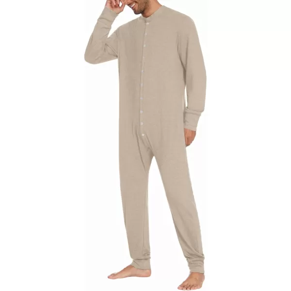 imageEkouaer Mens One Piece Pajama Thermal Full Button Union Suit Long Sleeve Onesie with Button Flap SXXLOatmeal