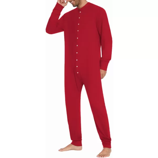 imageEkouaer Mens One Piece Pajama Thermal Full Button Union Suit Long Sleeve Onesie with Button Flap SXXLRed