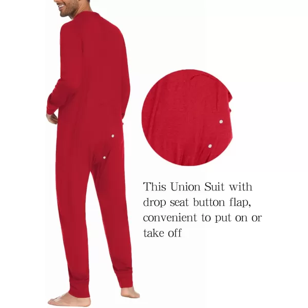 imageEkouaer Mens One Piece Pajama Thermal Full Button Union Suit Long Sleeve Onesie with Button Flap SXXLRed