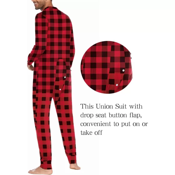 imageEkouaer Mens One Piece Pajama Thermal Full Button Union Suit Long Sleeve Onesie with Button Flap SXXLRedBlack Plaid