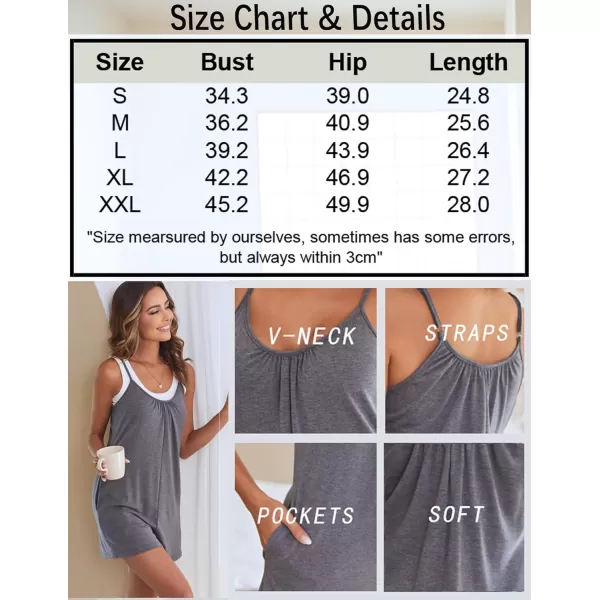 imageEkouaer Rompers Casual Sleeveless Pajamas Onesies Overall Spaghetti Straps Shorts Jumpsuits For WomenGrey