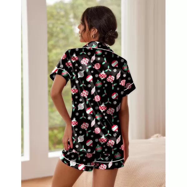 imageEkouaer Satin Pajamas for Women Button Down Sleepwear Soft Silk Loungewear Short Sleeve Top and Shorts Pjs SXXLChristmas Pattern