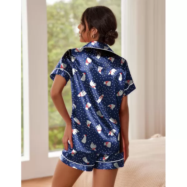 imageEkouaer Satin Pajamas for Women Button Down Sleepwear Soft Silk Loungewear Short Sleeve Top and Shorts Pjs SXXLChristmas Polar Bear