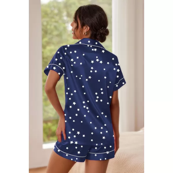 imageEkouaer Satin Pajamas for Women Button Down Sleepwear Soft Silk Loungewear Short Sleeve Top and Shorts Pjs SXXLStars20 Navy