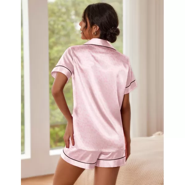 imageEkouaer Satin Pajamas for Women Button Down Sleepwear Soft Silk Loungewear Short Sleeve Top and Shorts Pjs SXXLWhite Leopard