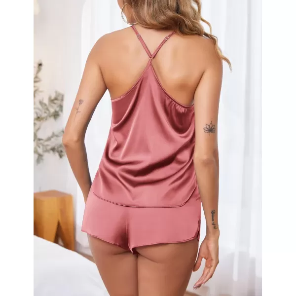 imageEkouaer Silk Pajamas Set for Women Satin Lingerie Pjs Cami Top and Shorts Soft 2 Piece NightwearDusty Rose