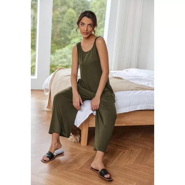 imageEkouaer Sleeveless Jumpsuits for Women Casual Summer Scoop Neck Tank Rompers Wide Leg Pants Overall Jumpers with PocketsArmy Green