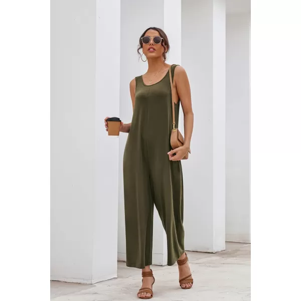 imageEkouaer Sleeveless Jumpsuits for Women Casual Summer Scoop Neck Tank Rompers Wide Leg Pants Overall Jumpers with PocketsArmy Green