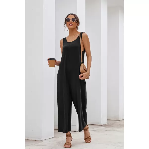 imageEkouaer Sleeveless Jumpsuits for Women Casual Summer Scoop Neck Tank Rompers Wide Leg Pants Overall Jumpers with PocketsBlack