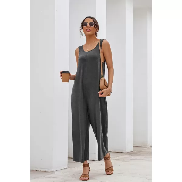 imageEkouaer Sleeveless Jumpsuits for Women Casual Summer Scoop Neck Tank Rompers Wide Leg Pants Overall Jumpers with PocketsDark Gray