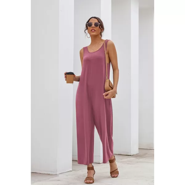 imageEkouaer Sleeveless Jumpsuits for Women Casual Summer Scoop Neck Tank Rompers Wide Leg Pants Overall Jumpers with PocketsDark Pink