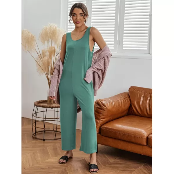 imageEkouaer Sleeveless Jumpsuits for Women Casual Summer Scoop Neck Tank Rompers Wide Leg Pants Overall Jumpers with PocketsMint Green