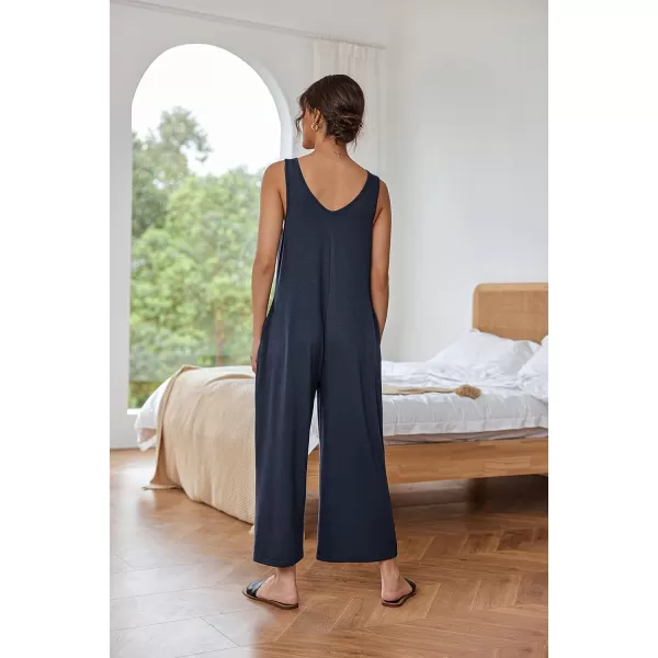 imageEkouaer Sleeveless Jumpsuits for Women Casual Summer Scoop Neck Tank Rompers Wide Leg Pants Overall Jumpers with PocketsNavy Blue