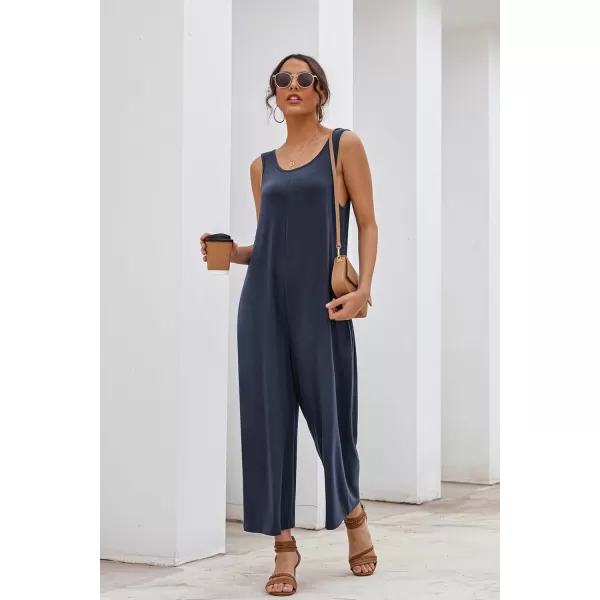 imageEkouaer Sleeveless Jumpsuits for Women Casual Summer Scoop Neck Tank Rompers Wide Leg Pants Overall Jumpers with PocketsNavy Blue
