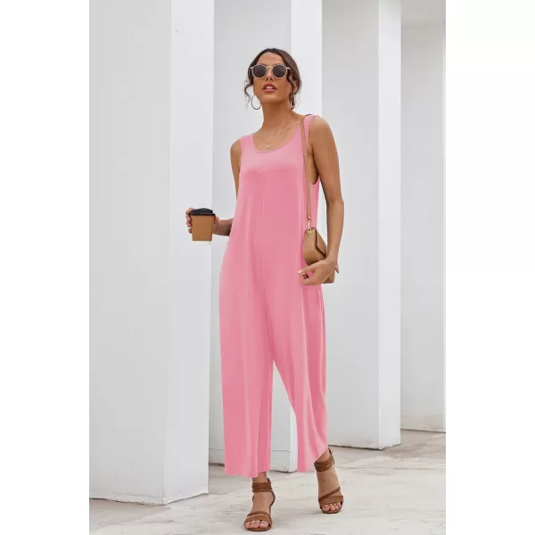 imageEkouaer Sleeveless Jumpsuits for Women Casual Summer Scoop Neck Tank Rompers Wide Leg Pants Overall Jumpers with PocketsPink