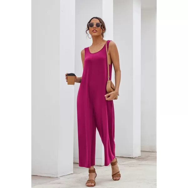 imageEkouaer Sleeveless Jumpsuits for Women Casual Summer Scoop Neck Tank Rompers Wide Leg Pants Overall Jumpers with PocketsRose Red