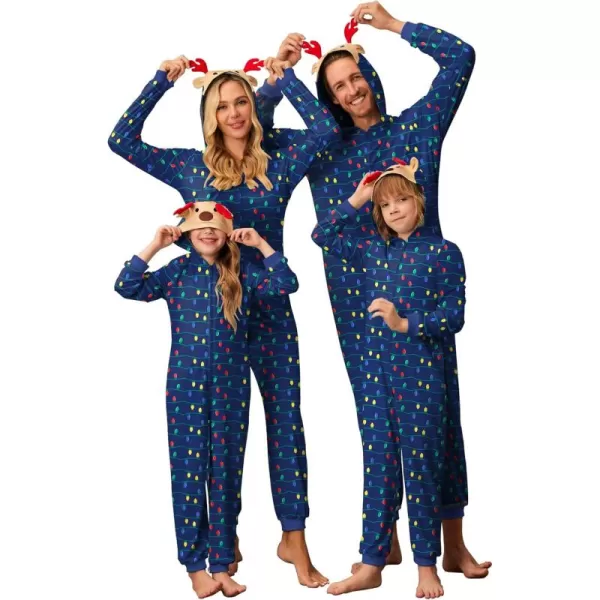 imageEkouaer Christmas Onesie Matching Family Elk Antler Hooded Zipper One Piece Long Sleeve Pajamas with Pockets SXXLBlue Light Bar