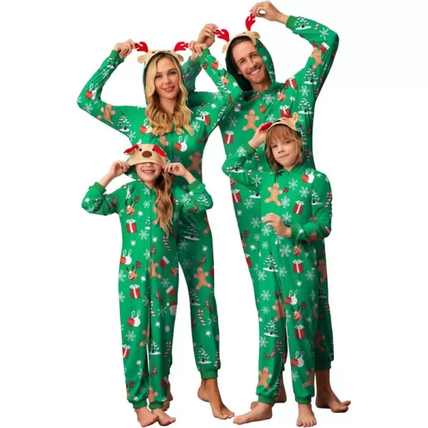 imageEkouaer Christmas Onesie Matching Family Elk Antler Hooded Zipper One Piece Long Sleeve Pajamas with Pockets SXXLChristmas Gift Green