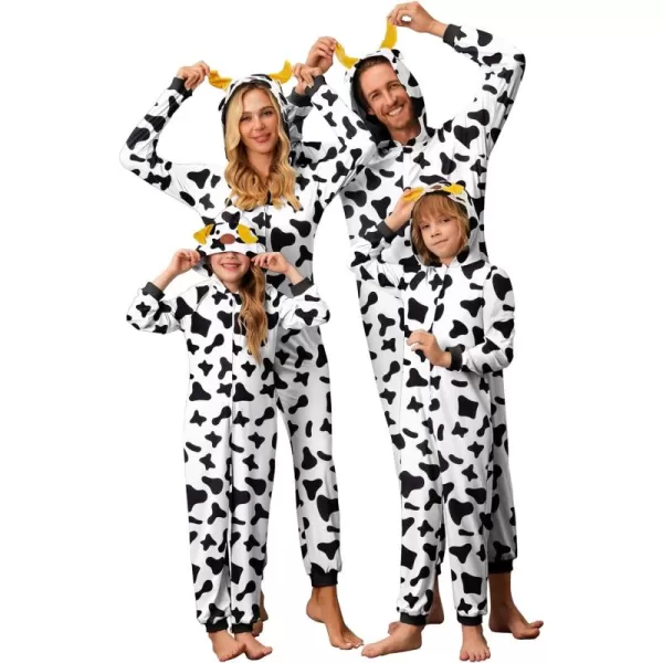 imageEkouaer Christmas Onesie Matching Family Elk Antler Hooded Zipper One Piece Long Sleeve Pajamas with Pockets SXXLCow