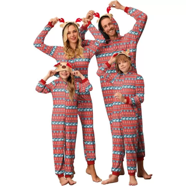 imageEkouaer Christmas Onesie Matching Family Elk Antler Hooded Zipper One Piece Long Sleeve Pajamas with Pockets SXXLElk Red