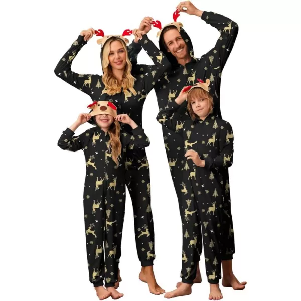 imageEkouaer Christmas Onesie Matching Family Elk Antler Hooded Zipper One Piece Long Sleeve Pajamas with Pockets SXXLGolden Elk