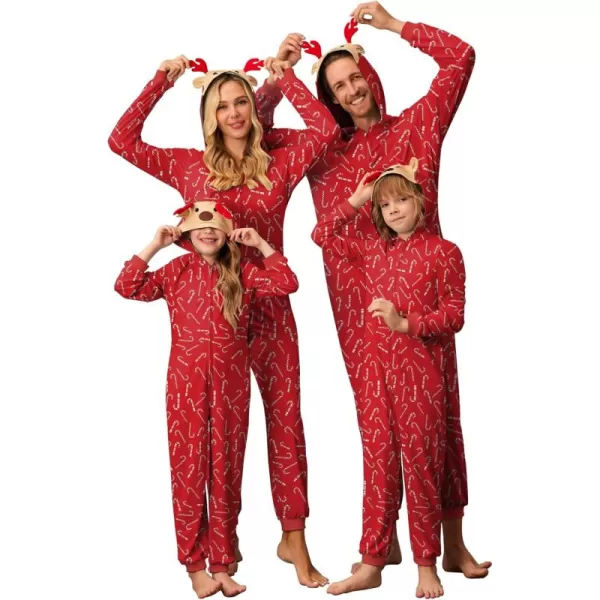 imageEkouaer Christmas Onesie Matching Family Elk Antler Hooded Zipper One Piece Long Sleeve Pajamas with Pockets SXXLRed Cane