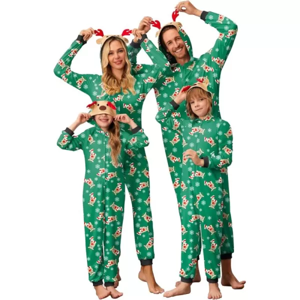 imageEkouaer Christmas Onesie Matching Family Elk Antler Hooded Zipper One Piece Long Sleeve Pajamas with Pockets SXXLReindeer Green