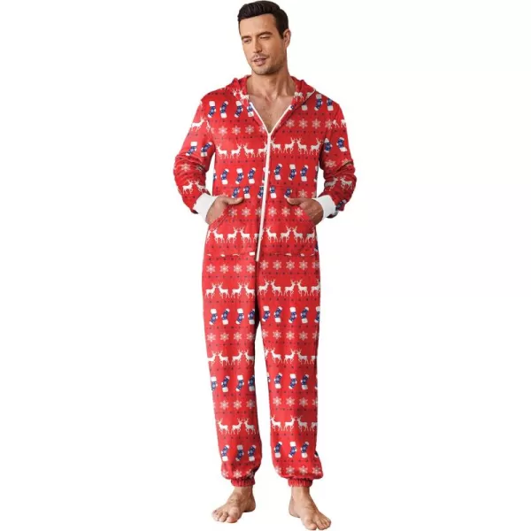 imageEkouaer Men One Piece Pajama Fleece Onesie Pajama Zipper Jumpsuit with Pockets SXXLReindeer Red